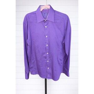 Bugatchi Uomo Men's Long Sleeve Button-Up Shirt Shaped Fit Purple Size L